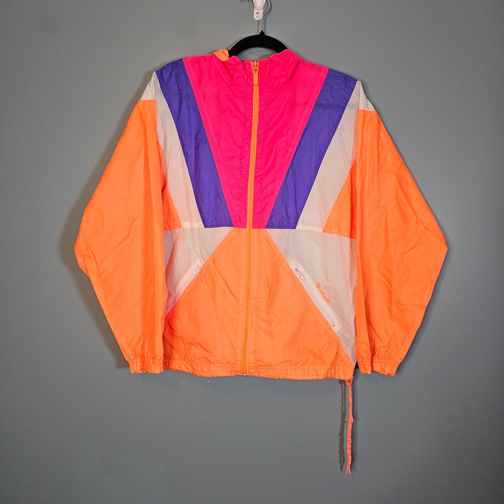 Reebok Women's Colorblock Windbreaker Jacket Orange Blue Pink White‎ Size M